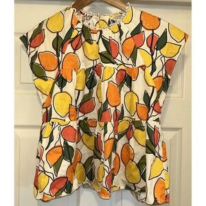 Crosby by Mollie Burch Citrus Blouse Spring Summer Short Sleeve Boxy XS